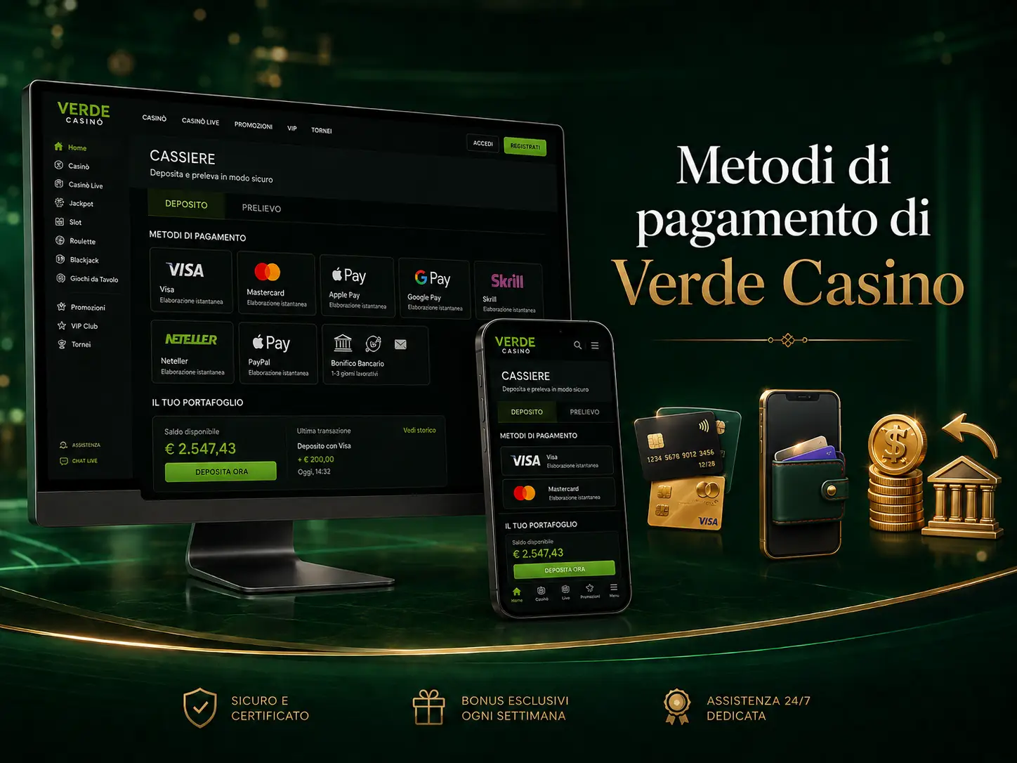 Metodi di pagamento Verde Casino per i giocatori italiani