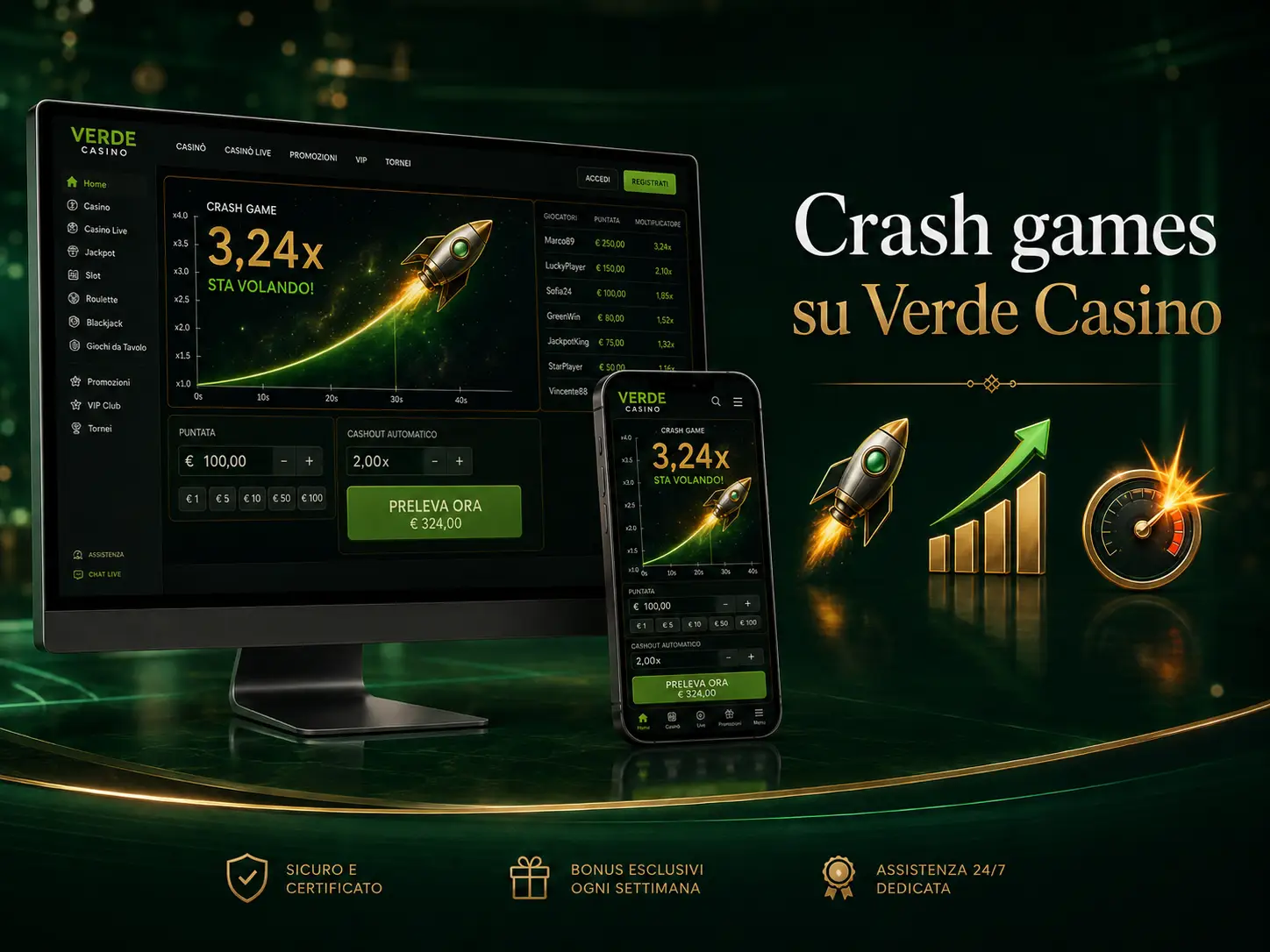 Crash games e giochi istantanei su Verde Casino